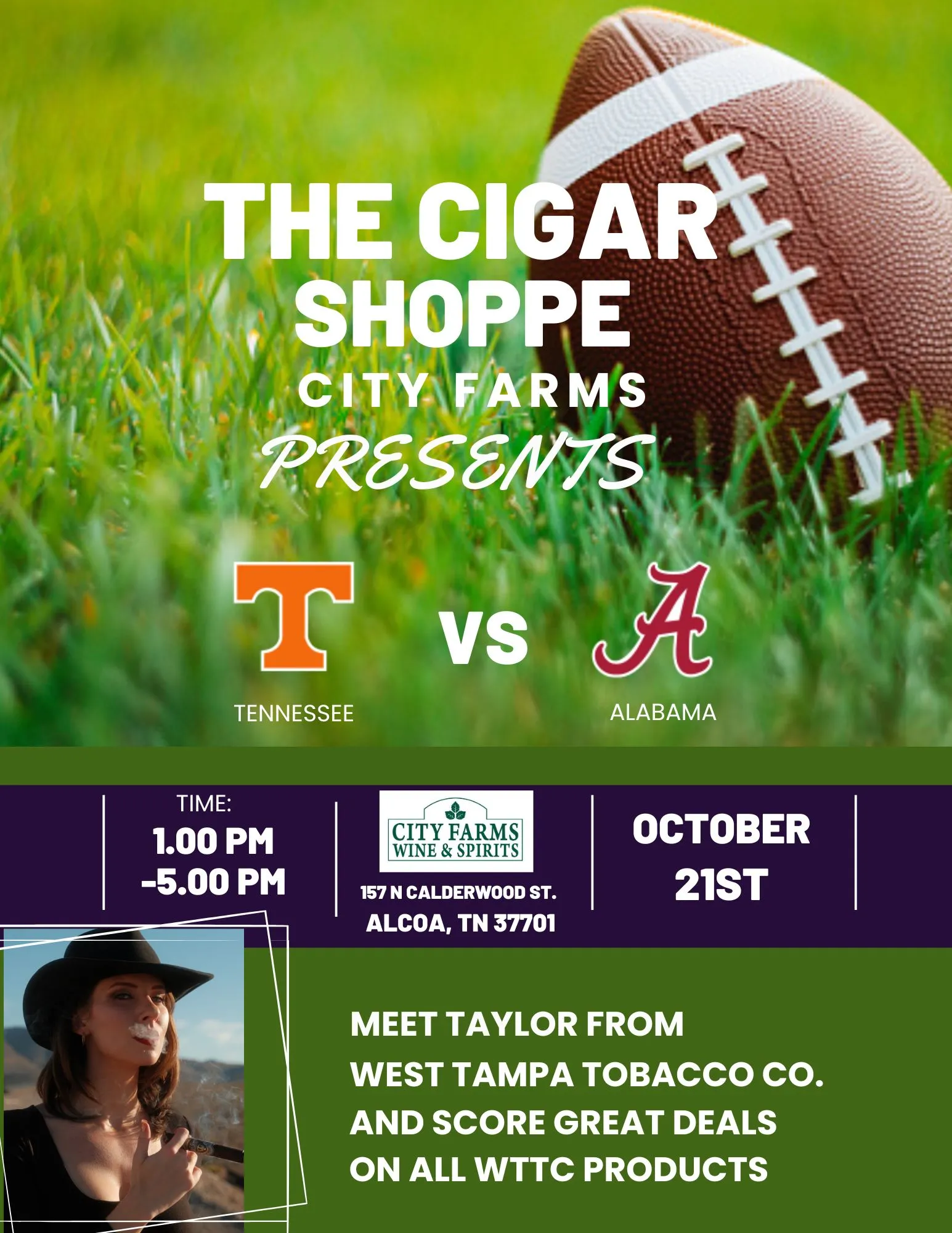 city-farms-cigar-shoppe-football-event-poster